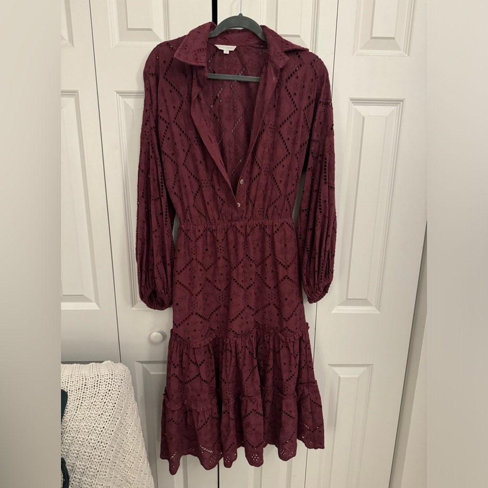Elegant Burgundy Eyelet Dress